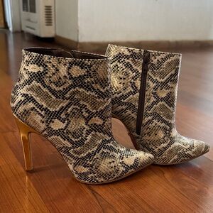 Stylish Snake Print Ankle Boots with Gold Heel